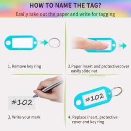 Key Tags Key Labels: 24 Pack Plastic Key Tags with Split Ring Label Window, Key Label Tags Keychain Name Tags ID Tags/Identifiers for Luggage, Bags, Suitcases, Backpacks, 12 - Colors