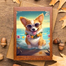 MOER SKY Animal Dog Diamond Painting Kits Corgi on Beach, 5D DIY Crafts for Adults Diamond Art Kits, Full Drill Round Gem Painting Kit Paint with Diamonds Dots, Gifts 12x16 inch