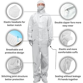 Zimchado Hazmat Suits, Shoe Covers, Face Mask and A Pair of Nitrile Gloves all Included – 5 sizes Level III, Type A Coveralls (Small)