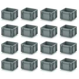 Auer Packaging 16x Euro Containers Euro Box 20 x 15 x 12 Grey with Free Ruler Set of 16
