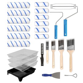 LAANPOLE Paint Roller Kit, 25 Piece Paint Supplies, 9"4" Paint Rollers, Paint Brushes for Walls, Microfiber Roller Covers for Professional Painting