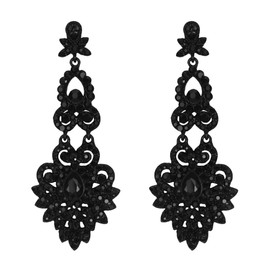 Flyonce Bridal Earrings for Wedding Crystal Vintage Style Art Deco Dangle Chandelier Earrings for Women Black