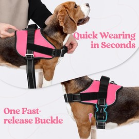 rabbitgoo Dog Harness for Small, Easy On Pet Vest with One Buckle, No Pull Adjustable Service Harness with D-Ring & Handle, Reflective for Safety Walking, Training, Pink, S