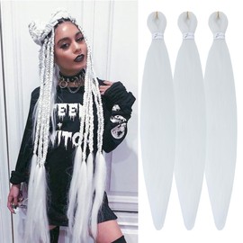 White Braiding Hair Pre Stretched Box Braids 26 Inch Braiding hair Extensions Itch Free Hot Water Setting Blue Braiding Hair Easy Braid Yaki Texture Synthetic Braid Hair