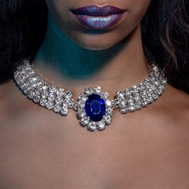 Rumtock Wedding Women Blue Crystal Beads Rhinestones Chain Choker Necklace Ladies Banquet Wedding Bling Jewelry