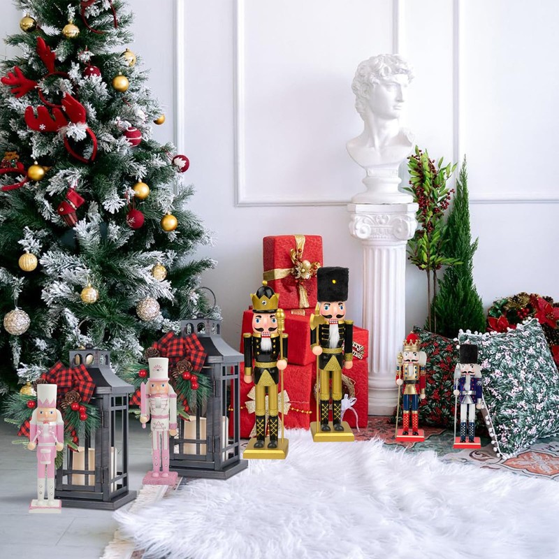 30cm Wooden Nutcracker Soldier Christmas Decorations,2pcs Large Christmas Nutcracker Figures