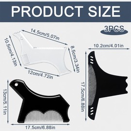 Tomedeks 3 Pezzi Modello per Barba Strumento per Modellare, Template per Styling Barba con Pettine per Uomo