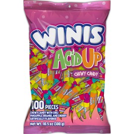 Sour & Spicy Chewy Candy - Winis Sour Taffy Chewy Candies | Easter Sour And Spicy Fruit Chewy Candies - Flavors Pineapple Orange & Cherry |Sharing Size 10.5 Oz Bag - 100 Pieces