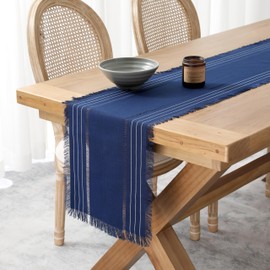 Chassic Farmhouse Style Table Runners, Rustic Boho 108 inches Long Table Runner for Dining Room,Holiday, Party and Wedding Tabletops Decor, 14 x 108 inch - Navy Blue