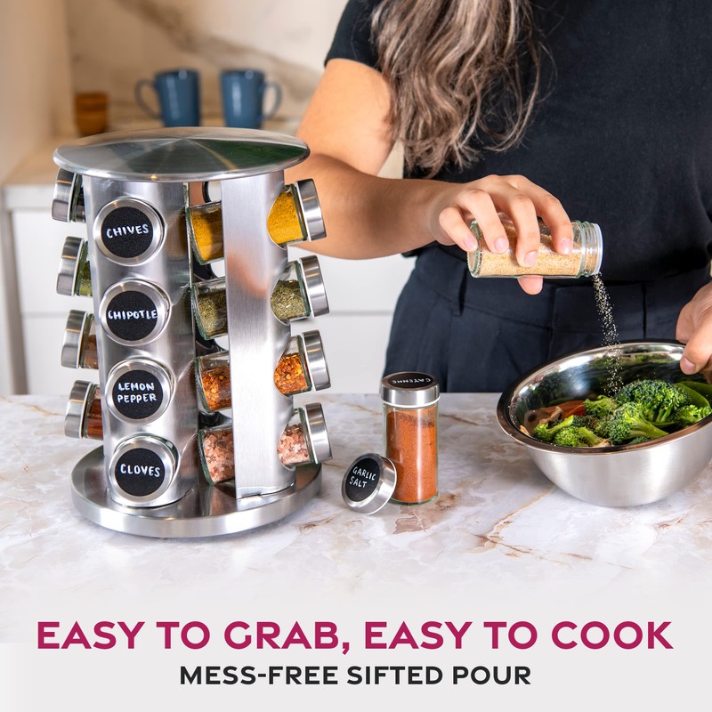 FineDine: Stainless steel round spice rack 16 Pack