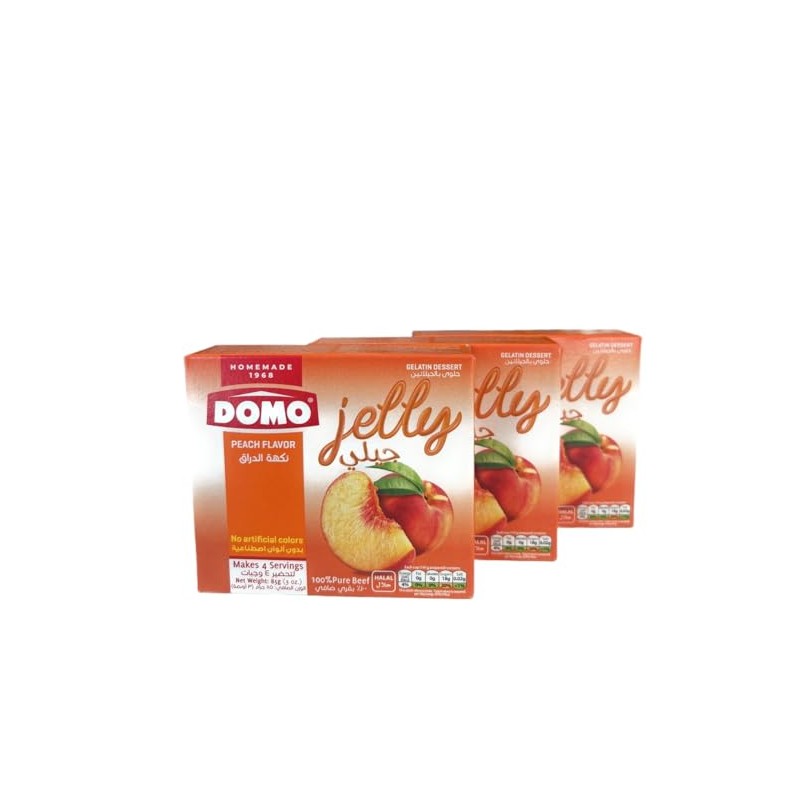 DOMO's Halal Peach Gelatin Dessert Mix, 3 oz. (Pack of