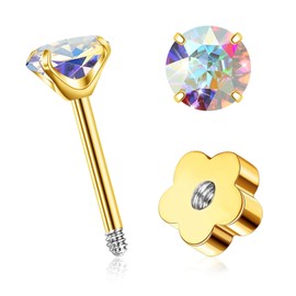 Tiny Zircon Flat Screw Back Stud Earrings, WGXIA Flower Screw Back Stud Earrings for Women Cubic Zirconia Hypoallergenic Studs Cartilage Earring Men Jewelry Gifts for Girls Birthday Anniversary