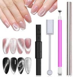 XEAOHESY 4pcs Cat Eye Magnet for Nails Double-Head Flower Nail Magnetic Stick Lengthen Strong Double Ended Cylindrical Cat Eye Magnet Multi-Function Nail Magnet Tools for Cat Eye Gel Polish Nail Art