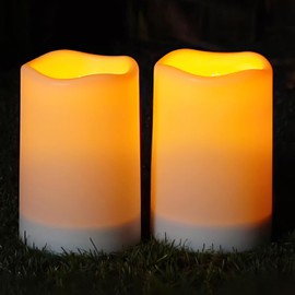 Homemory Solar Candles Outdoor Waterproof, Rechargeable Candles, Solar Powered Flameless Candles for Outdoor, Lanterns, Sensor Only, Dusk to Dawn, 3"x5", Set of 2