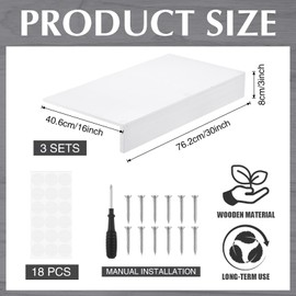 Hoolerry 3 Sets Wood Shelf Covers for Wire Shelving Removable Closet with 18 Grain Stickers Wire Rack Covers for Pantry Home and Kitchen Organization(30 x 16 Inch,White)