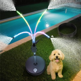 Patio Mister For Outside - LED light Music Sync Color Changing Strip Lights w/Remote App Control RGB Strip, 4 Nozzles, Adjustable Riser Tube (Up To 47in), 26.2Ft Waterline Stand Misting Cooling System