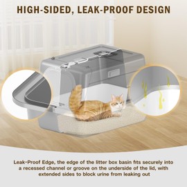 Stainless Steel Cat Litter Box with Lid, XX-Large Extra Large Litter Box for Large Cats, Enclosed Removable Metal Cat Kitty Litter Boxes,Magnetic Door, Anti-Leakage,40L Box, Litter Trap Step/Mat