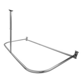 60 x 25 in. Rustproof Aluminum D Shape Shower Rod w/Ceiling Support for Freestanding Tubs, Chrome