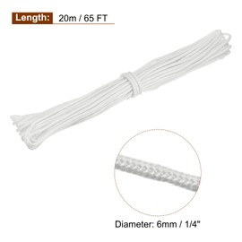 sourcing map 65Ft 1/4 Inch (6mm) Polypropylene Rope, Diamond Braided Poly Rope, All-Purpose Utility Rope for Camping Tent, Canoes, Tree Work, White
