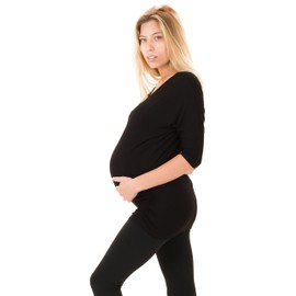 Caramel Cantina Maternity Dolman Half Length Sleeve Top (Small, Black)