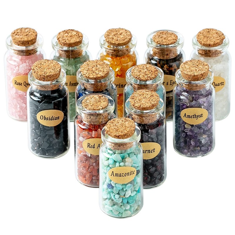 KHOCOEE 12 Different Gemstone Bottles Chip Crystals and Healing Stone,