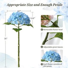 Leftover 21" Blue Hydrangea Artificial Flowers,3 Pcs Real Touch Hydrangea Flowers with 3 PCS Butterflies for Centerpiece Table Decorations,Floral Arrangements for Coffee Table Decor,Living Room Decor