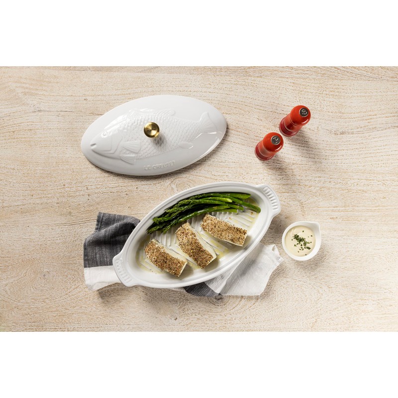 Le Creuset Heritage Stoneware Oval Fish Baker, 1.7qt., Oyster