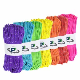 PARACORD PLANET Fluorescent Reflective 95lb 1.8mm Paracord in Lengths of 10', 25', 50', 100', 250', 1000' – Ideal for Camping, Hiking, Tent Rope, Guyline