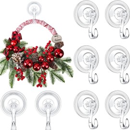 Yookeer Christmas Wreath Suction Cup Hooks Wreath Hanger Suction Cup Heavy Duty Reusable Suction Cups Large Clear Suction Wreath Hanger for Glass Door Window Hanger (4 Pcs)