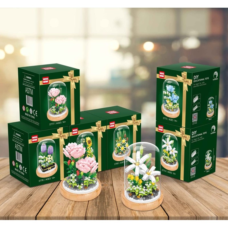 Wise Hawk Miniature Flower Building Blocks with Wooden Stand and