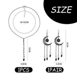 FDGGT 1 Pair Moon Tassel Earrings and 1 Necklace Gothic Jewelry Fashion Statement Jewelry Women Jewelry