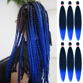 MSBELLE Blue Braiding Hair Pre Stretched,26 Inch 6 Pack Prestretched Ombre Braiding Hair Extensions for Women Synthetic Soft Yaki Texture Crochet Braids Hair Extensions (1B/Blue)