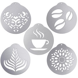 Newellsail Kaffeeschablonen aus Edelstahl Wiederverwendbare Metall Kaffee Dekoration Schablonen Latte Cappuccino Kunst Vorlagen Kuchen Dekorieren Werkzeug 5 Stück