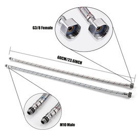 Belvanr Set of 2 Connection Hose Fitting, Flex Hose Extension G3/8 x M10, Tap Extension Hose 60 cm Reinforced Hose for Tap Mixer Tap
