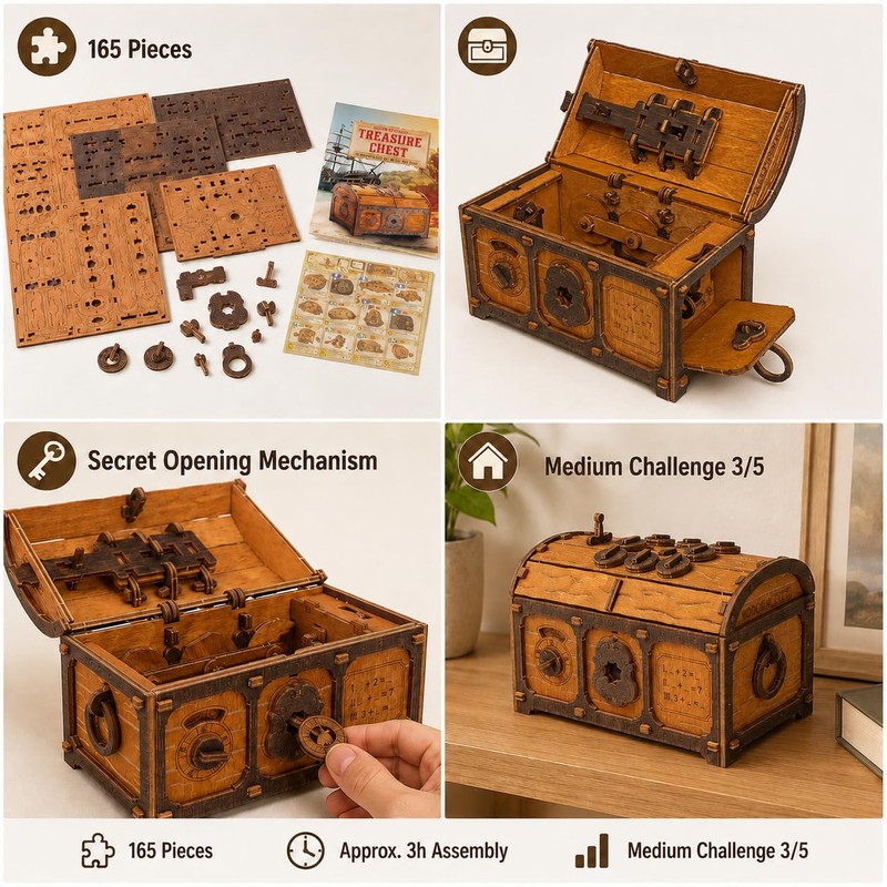 WOODEN.CITY Treasure Chest Сlue Box Wooden Puzzle Box - 3D