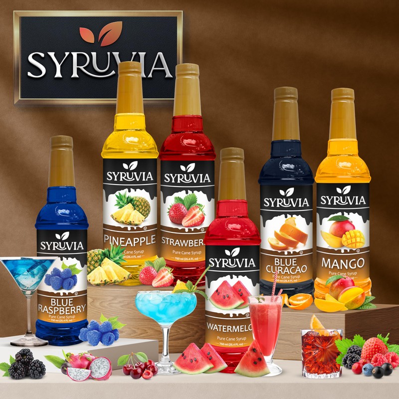Syruvia Peach Syrup, Flavored Syrup for Drinks, Cocktails, Lemonades, Iced
