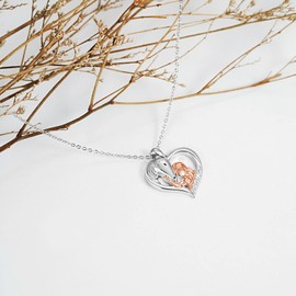 PRAYMOS Horse Necklace Sterling Silver Heart Birthstone Chain Pendant Pony Gift for Women Girls Friend Horse Lovers, Sterling Silver, Cubic Zirconia