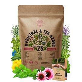 25 Medicinal & Tea Herb Seeds Variety Pack for Planting Indoor & Outdoors. 5900+ Non-GMO Heirloom Herbal Garden Seeds: Anise, Borage, Cilantro, Chamomile, Dandelion, Rosemary, Peppermint Seeds & More