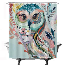 Ulticool Shower Curtain - Owl Bird Art Nature Animals - 180 x 200 cm - Washable - Anti Mould - with 12 Rings - Pastel