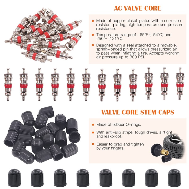 Rustark 119Pcs Valve Core Remover Tools with Aluminum Tire Valve