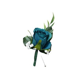 Angel Isabella, LLC Boutonnieres-Rose Baby Breath Frosted Green Artificial Flower Wedding Graduation Event Flower (Teal Green)
