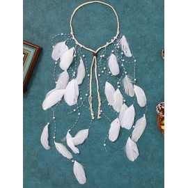 Fashband Boho Feather Headband, Indian Tassel Hippie Tribal Headpiece, Festival Costume Hair Accessories for Women (White, One Size)