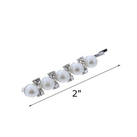 Elegant Pearl Hair Barette Bobby Pin Clip - Silver - 2 inch - Set of 4