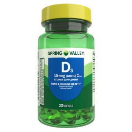 Spring Valley Vitamin D3 Supplement, 10 mcg (400 IU), 200 Softgels