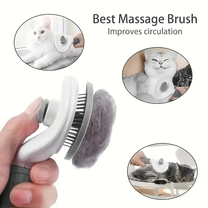 Grey Colour Pet Hair Removal Comb, One-click Undercoat Hair Removal