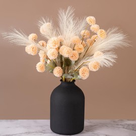 Faux Kiku Flower 10 Pcs Chrysanthemum Flowers with Pampas Grass, Small Ball Flowers Chrysanthemum Flowers Boho Home Decor Floral Arrangements Centerpiece