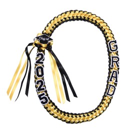 JewelryWe Abschluss Graduation Leis 2025: Gelb-Schwarz Handgefertigt Geldleis mit Abschlussmütze & Quaste Doppelt Geflochten Band Halskette - Grad 2025 Schmuck für Abschlussfeier Party-Dekorationen