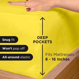 Royale Linens Fitted Sheet California King - Ultra Soft 1800 Brushed Microfiber - Hotel Luxury Bottom Sheets - Wrinkle Free & Fade Resistant - Deep Pocket Fitted Sheet Only (King Cal, Yellow)