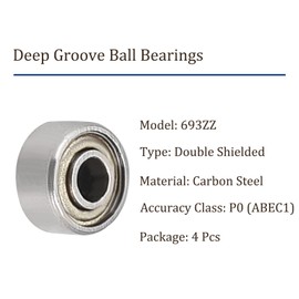 Kozelo Pack of 4 Deep Groove Ball Bearings – [3 mm x 8 mm x 4 mm] Carbon Steel Ball Bearings for Engines, Conveyor Systems, Wheels and Gearboxes | Double Shielded