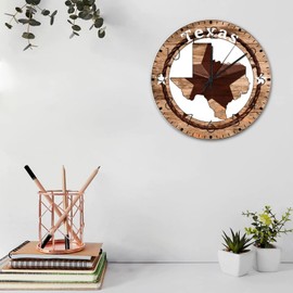 Wood Wall Clock Battery Operated Non Ticking Texas Lone Star Home Map Custom Wall Clocks Lone Star Southern Painted Wooden Wall Decor for Nursery Office Cabin 12 Inch